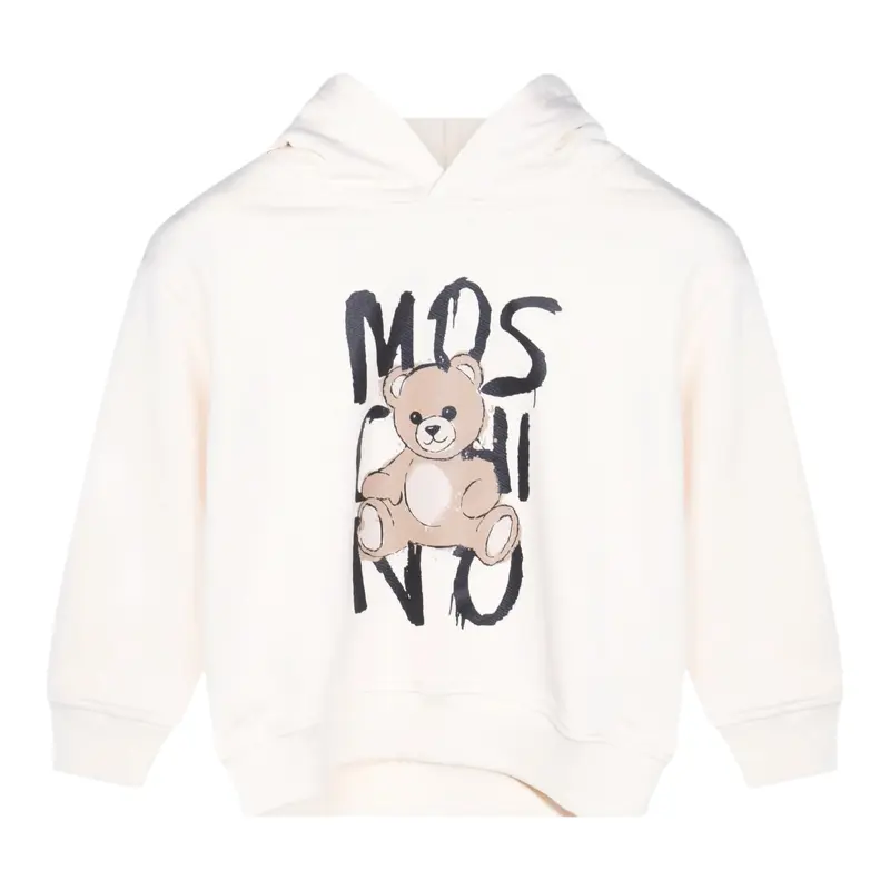 Moschino Felpa Chiusa con Cappuccio tinta unita Avorio per Bambino