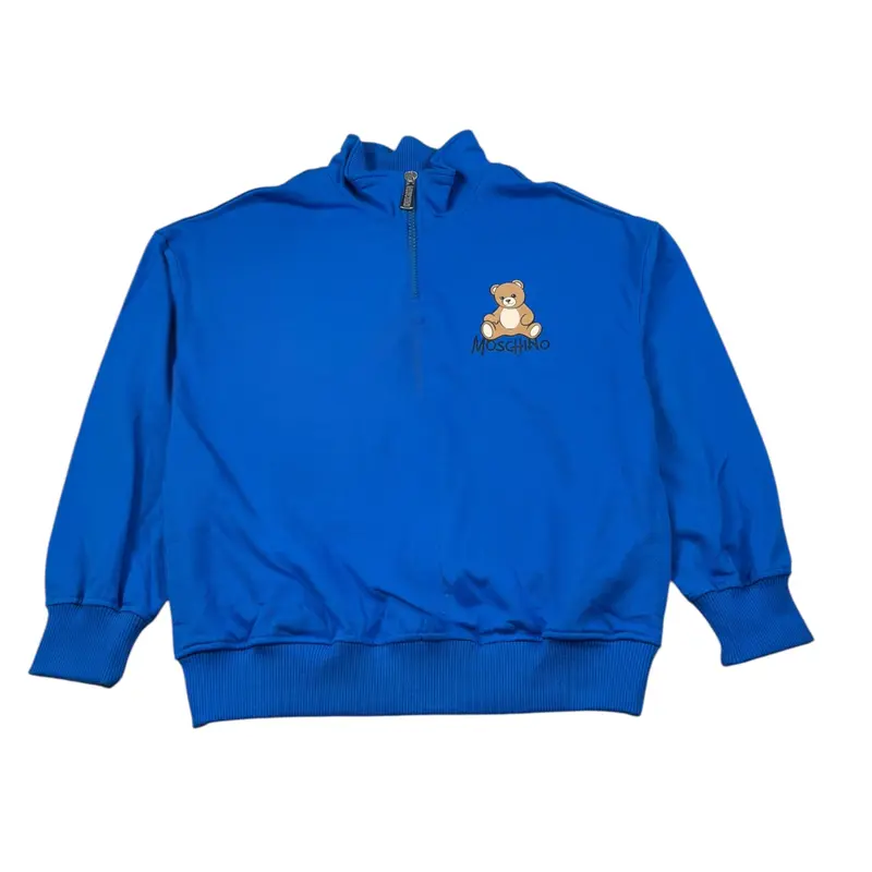 Moschino Felpa Chiusa con Cappuccio tinta unita Cobalto per Bambino