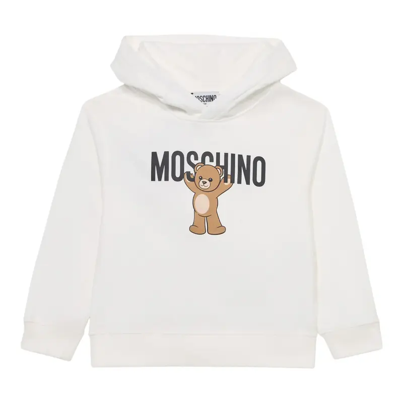 Moschino Felpa Chiusa con Cappuccio tinta unita con Logo Panna per Bambino