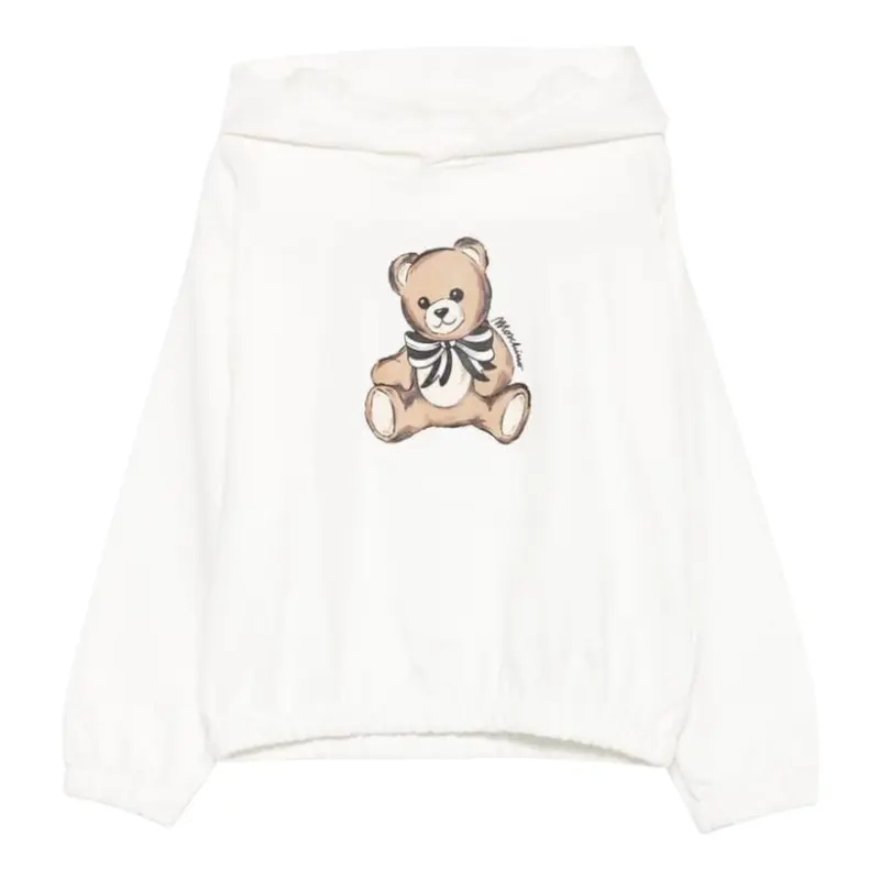 Moschino Felpa Chiusa con Cappuccio tinta unita con Stampa Panna per Bambina