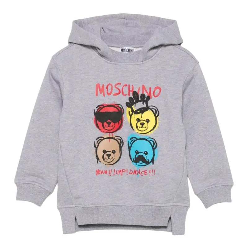 Moschino Felpa Chiusa con Cappuccio tinta unita con Stampe Grigio per Bambino