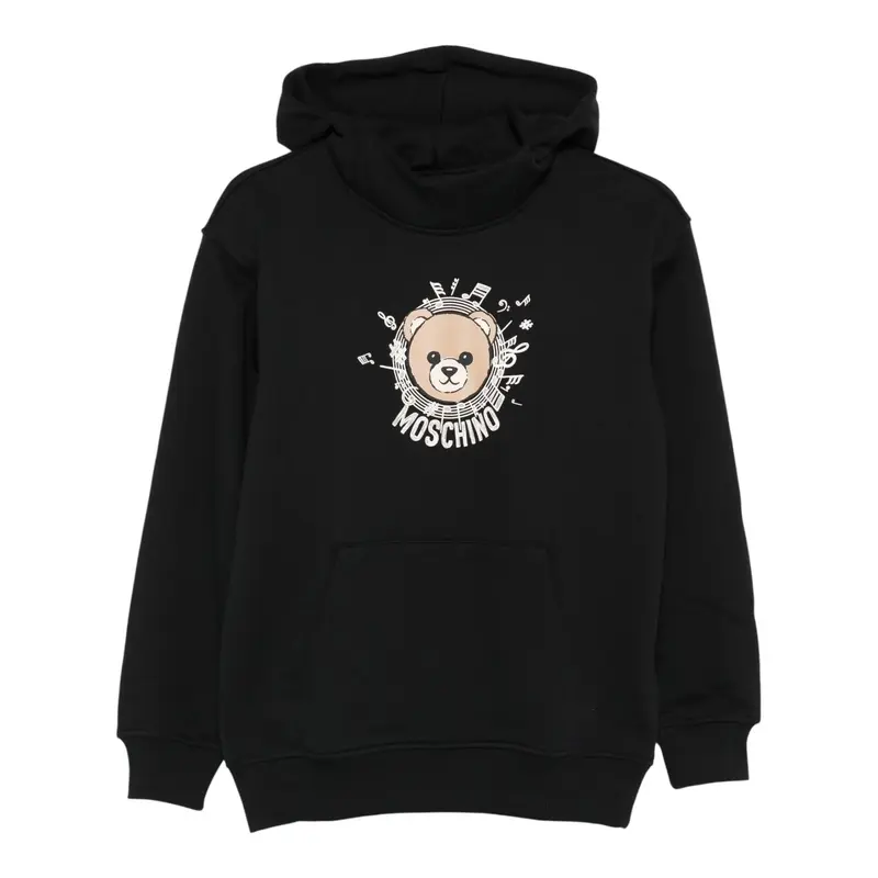 Moschino Felpa Chiusa con Cappuccio tinta unita Nero per Bambino