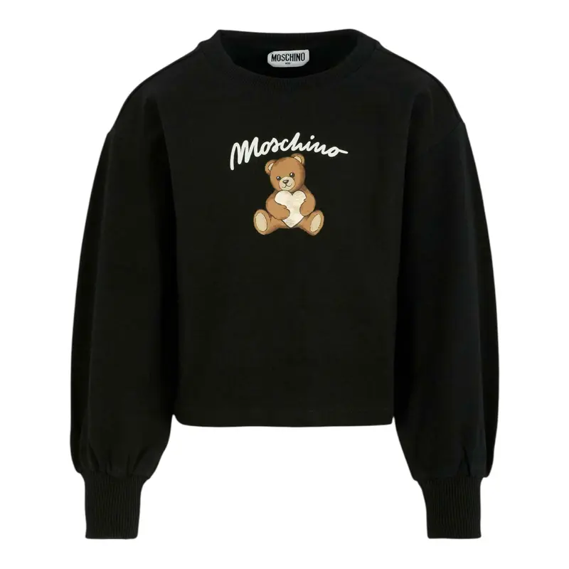 Moschino Felpa Chiusa Girocollo con Stampa Nero per Bambina