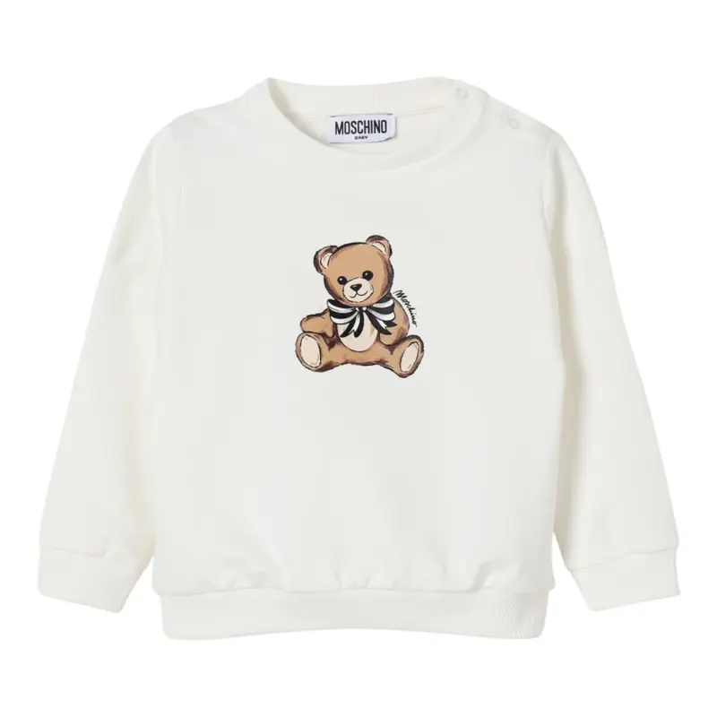 Moschino Felpa Chiusa Girocollo Tinmta Unita con Stampa Panna per Bambina