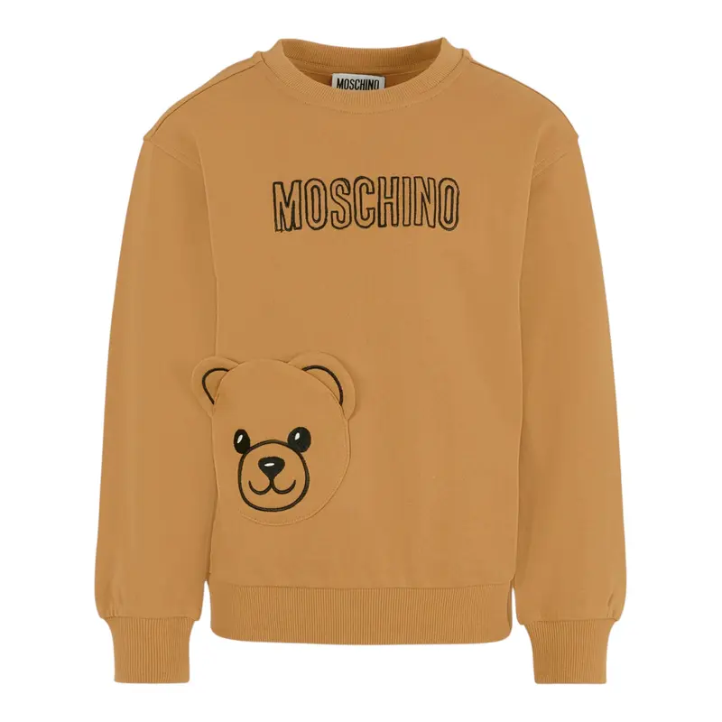 Moschino Felpa Chiusa Girocollo tinta unita Cammello per Bambino