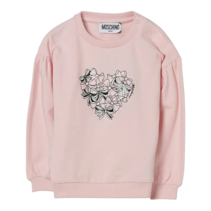 Moschino Felpa Chiusa Girocollo tinta unita con Logo Rosa per Bambina