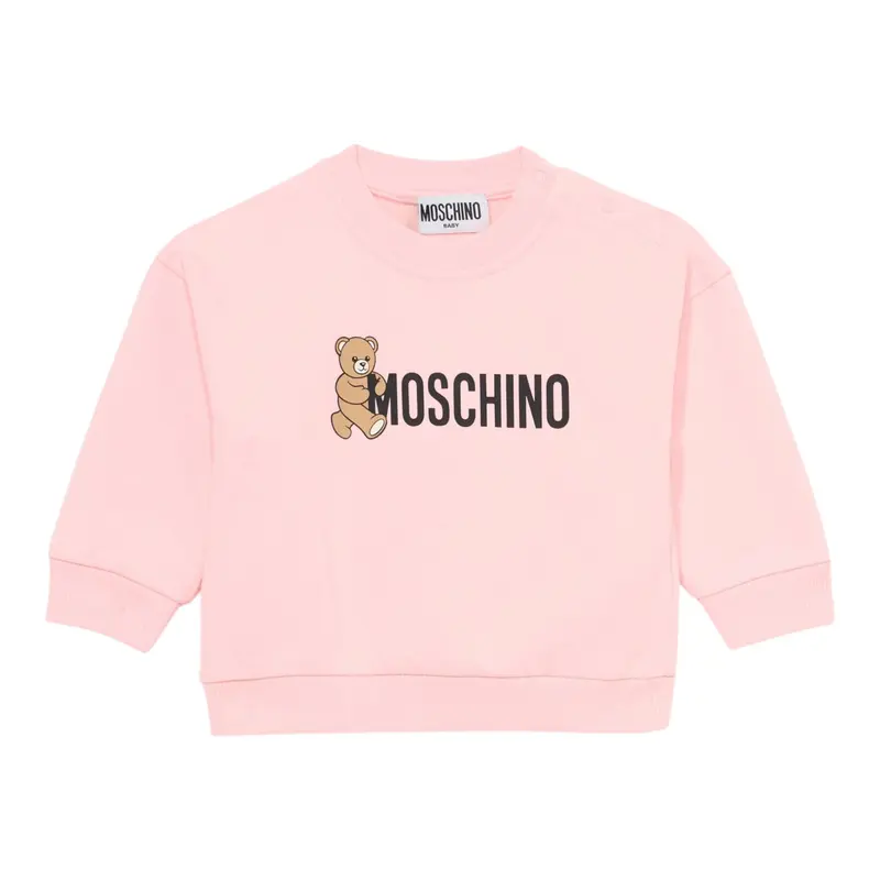 Moschino Felpa Chiusa Girocollo tinta unita con Logo Rosa per Neonata