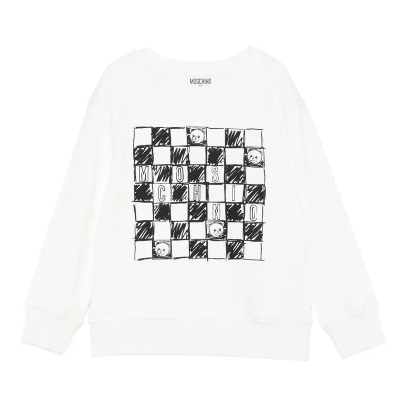 Moschino Felpa Chiusa Girocollo tinta unita con Stampa Bianco per Bambino