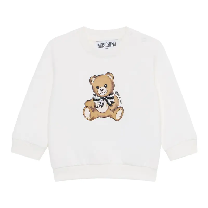 Moschino Felpa Chiusa Girocollo tinta unita con Stampa Bianco per Neonata