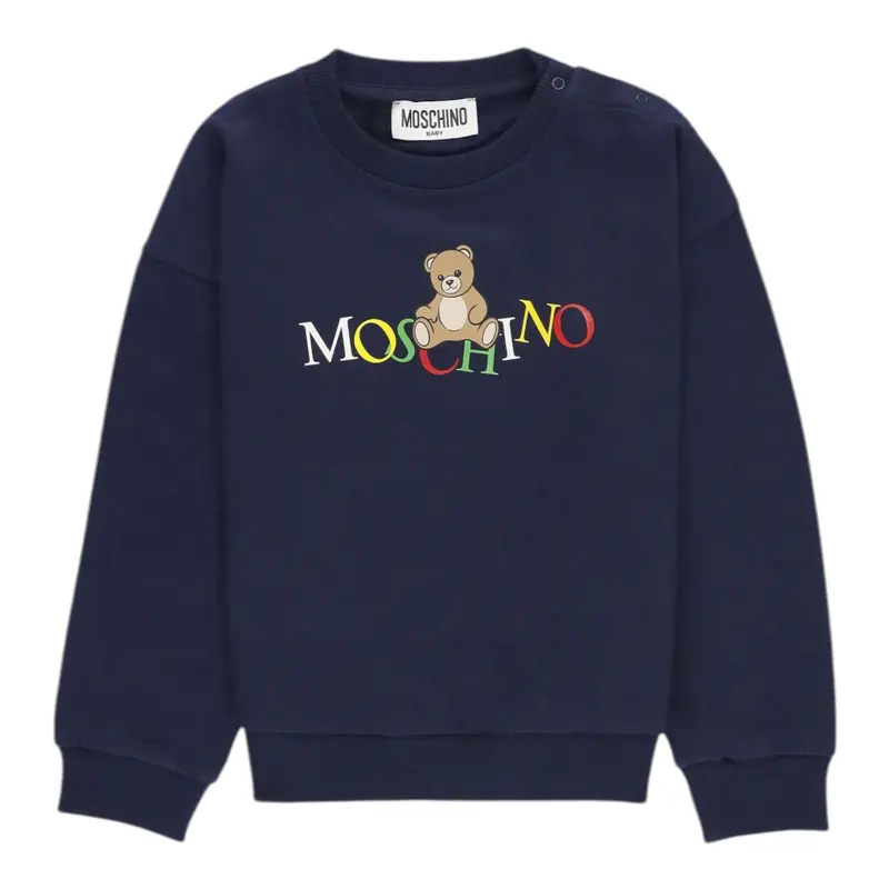 Moschino Felpa Chiusa Girocollo tinta unita con Stampa Blu per Bambino