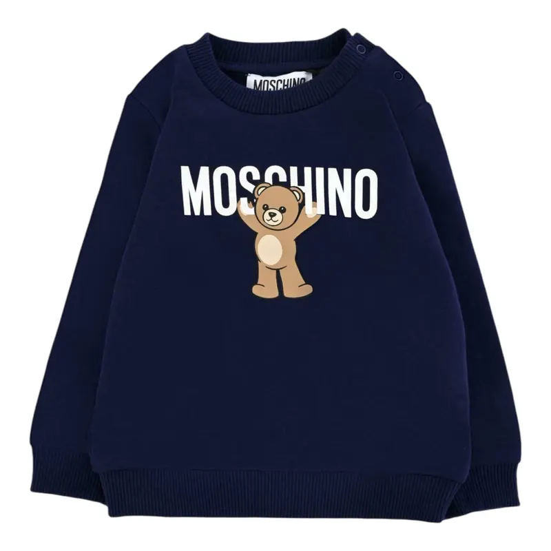 Moschino Felpa Chiusa Girocollo tinta unita con Stampa Blu per Neonato