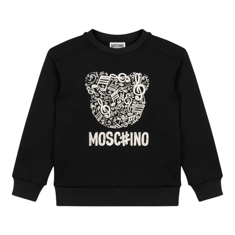 Moschino Felpa Chiusa Girocollo tinta unita con Stampa Nero per Bambina