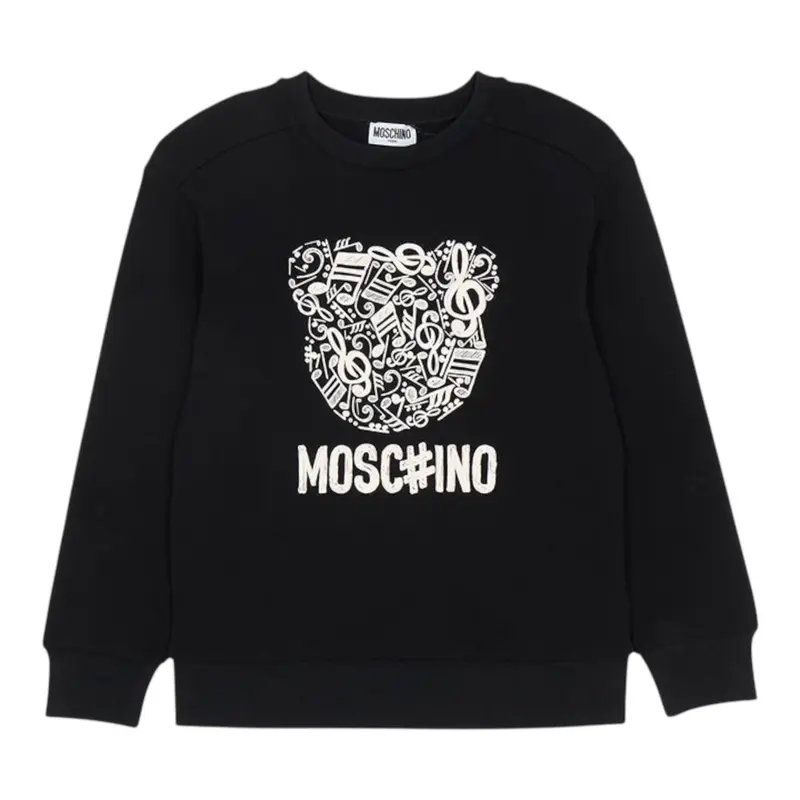 Moschino Felpa Chiusa Girocollo tinta unita con Stampa Nero per Bambina