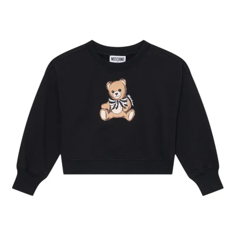 Moschino Felpa Chiusa Girocollo tinta unita con Stampa Nero per Bambina