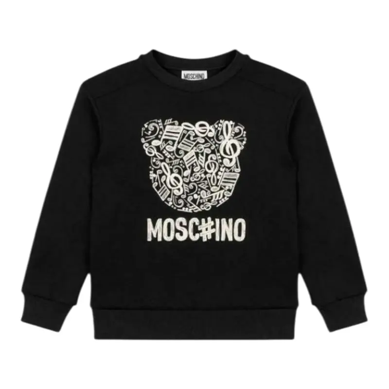 Moschino Felpa Chiusa Girocollo tinta unita con Stampa Nero per Bambina