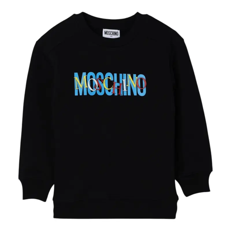 Moschino Felpa Chiusa Girocollo tinta unita con Stampa Nero per Bambino