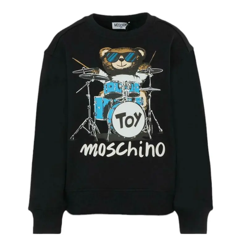 Moschino Felpa Chiusa Girocollo tinta unita con Stampa Nero per Bambino