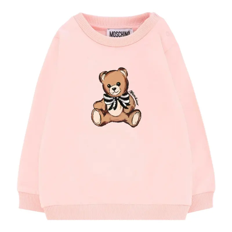 Moschino Felpa Chiusa Girocollo tinta unita con Stampa Rosa per Neonata