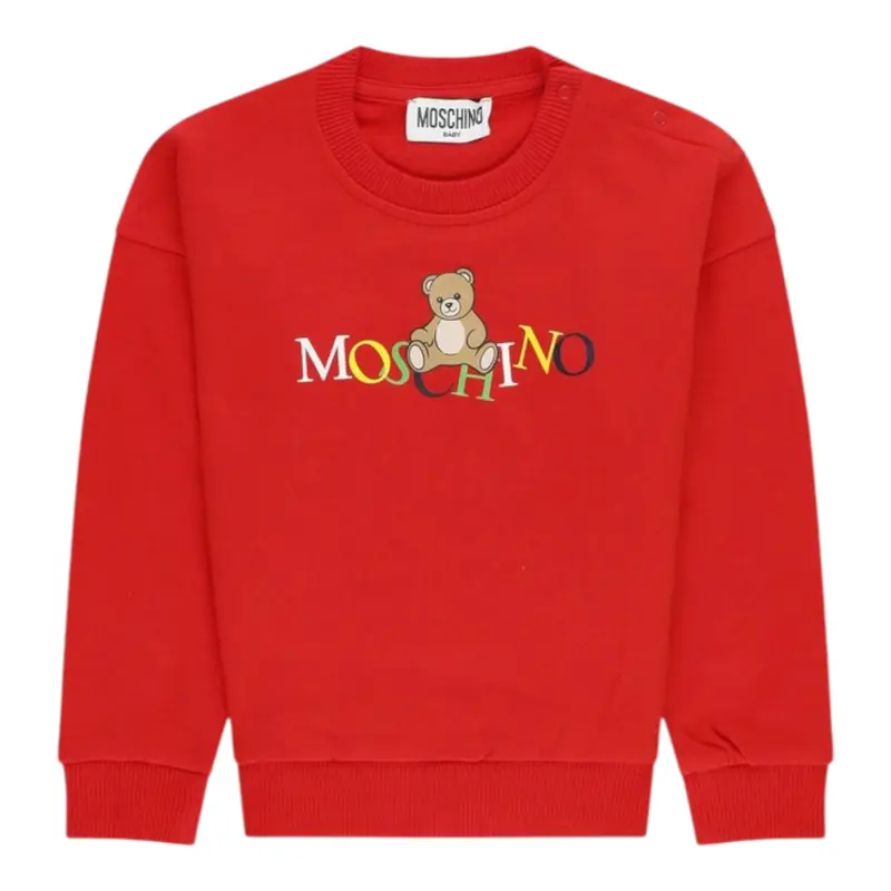 Moschino Felpa Chiusa Girocollo tinta unita con Stampa Rosso per Bambino