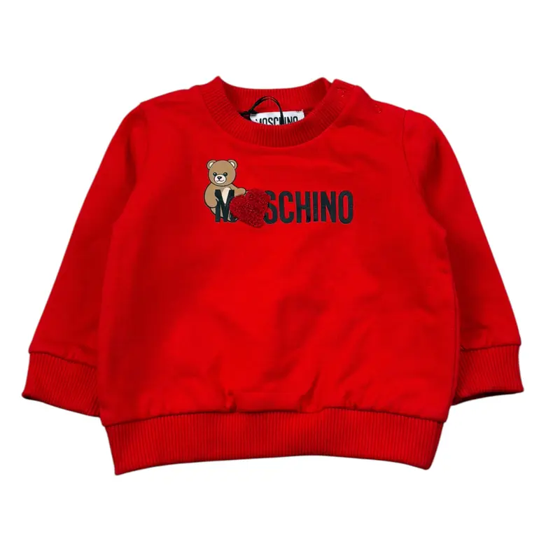 Moschino Felpa Chiusa Girocollo tinta unita con Stampa Rosso per Neonato