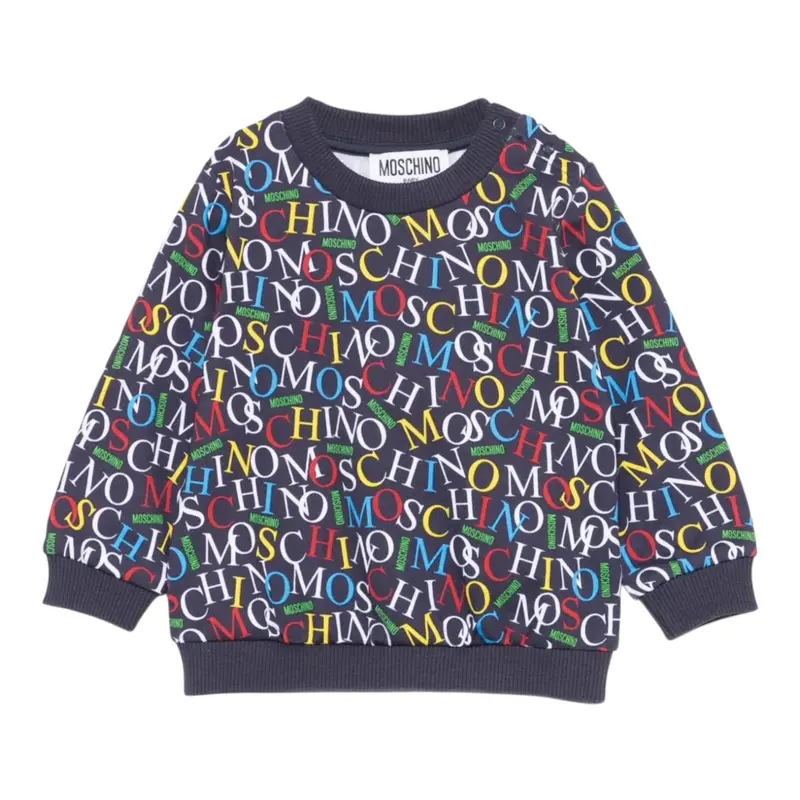Moschino Felpa Chiusa Girocollo tinta unita con Stampe Blu per Neonato