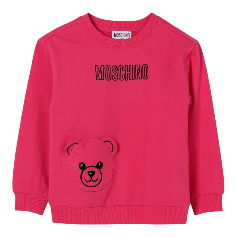 Moschino Felpa Chiusa Girocollo tinta unita Fuxia per Bambina