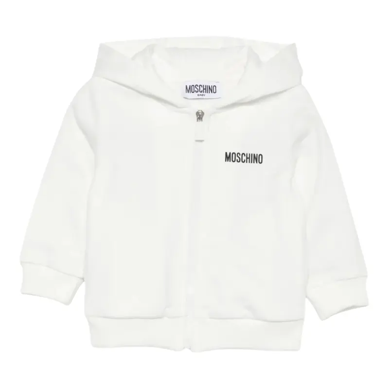 Moschino Felpa con Zip E Cappuccio tinta unita Bianco per Neonato