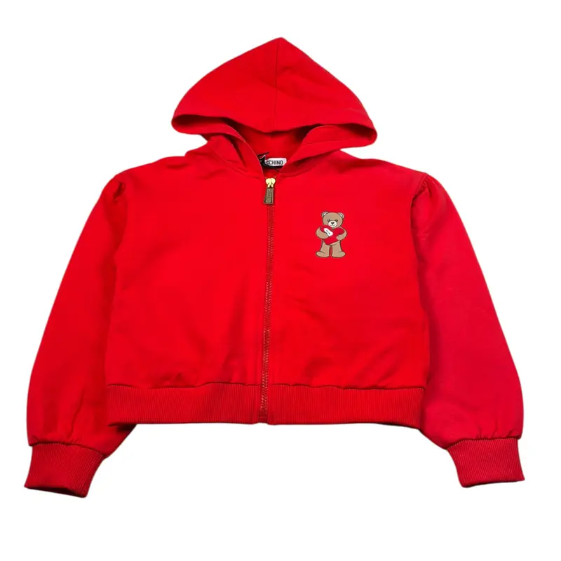 Moschino Felpa con Zip E Cappuccio tinta unita Rosso per Bambina