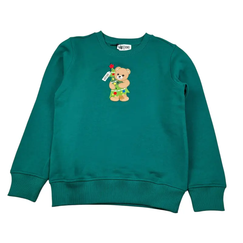 Moschino Felpa Girocollo tinta unita con Stampa Verde per Bambino