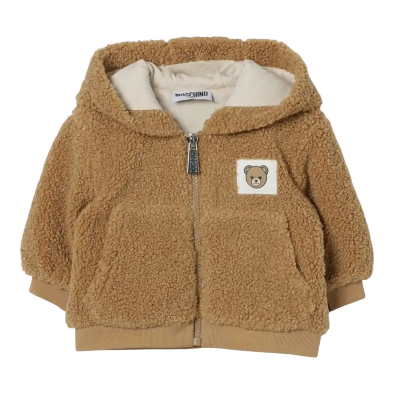 Moschino Giubbino Iteddy tinta unita con Zip E Cappuccio Cammello per Neonato
