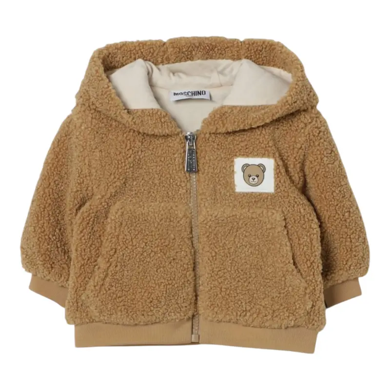 Moschino Giubbino Iteddy tinta unita con Zip E Cappuccio Cammello per Neonato