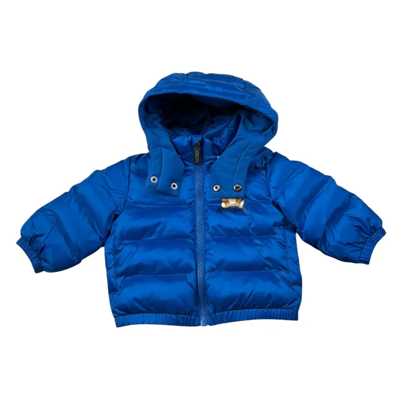 Moschino Giubbino tinta unita con Cappuccio Blu per Neonato