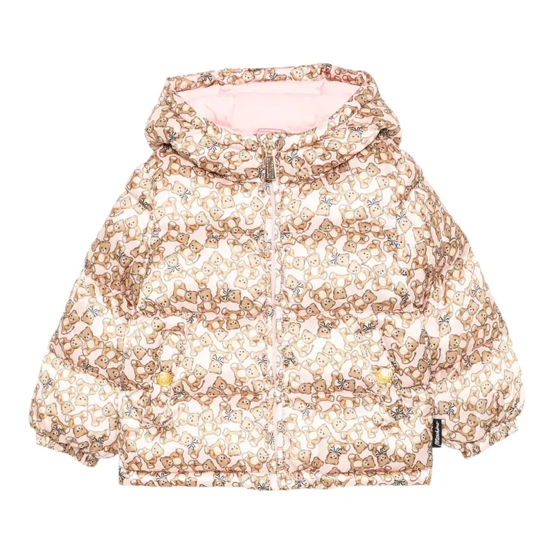Moschino Giubbino tinta unita con Cappuccio E Stampe Rosa per Neonata