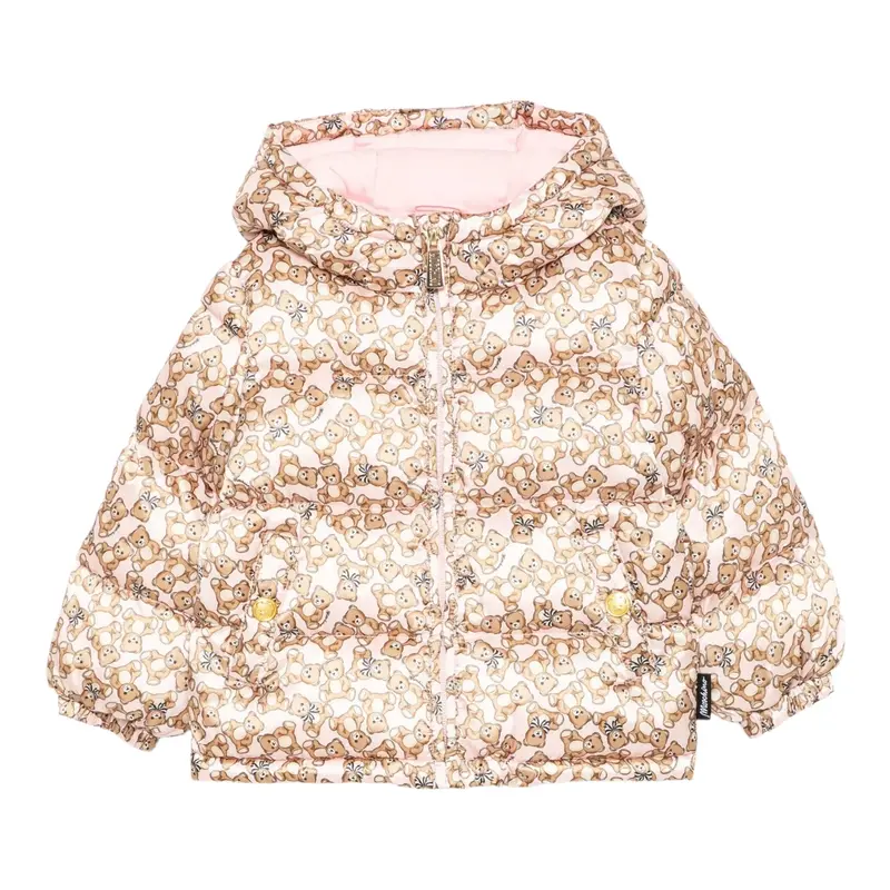 Moschino Giubbino tinta unita con Cappuccio E Stampe Rosa per Neonata