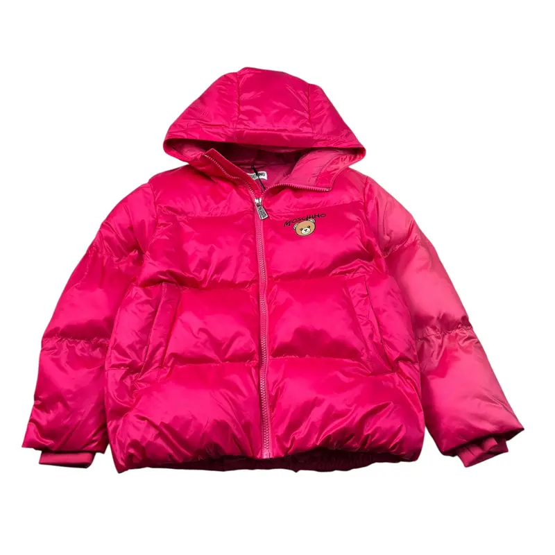 Moschino Giubbino tinta unita con Cappuccio Fuxia per Bambina