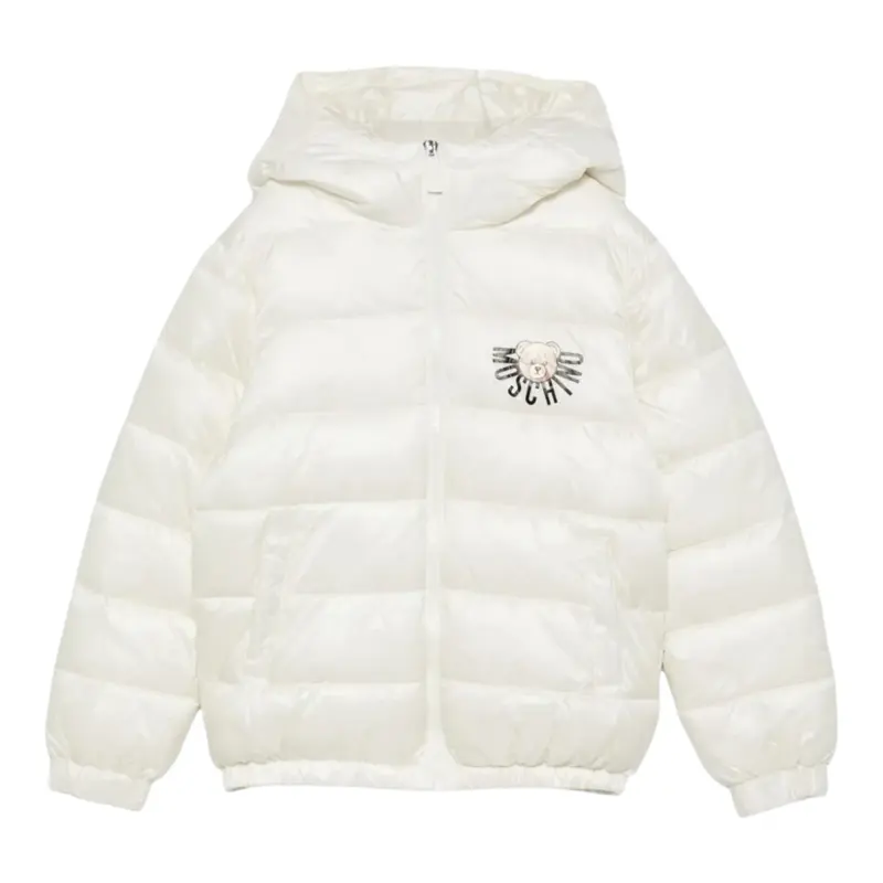 Moschino Giubbino tinta unita con Zip E Cappuccio Panna per Bambina