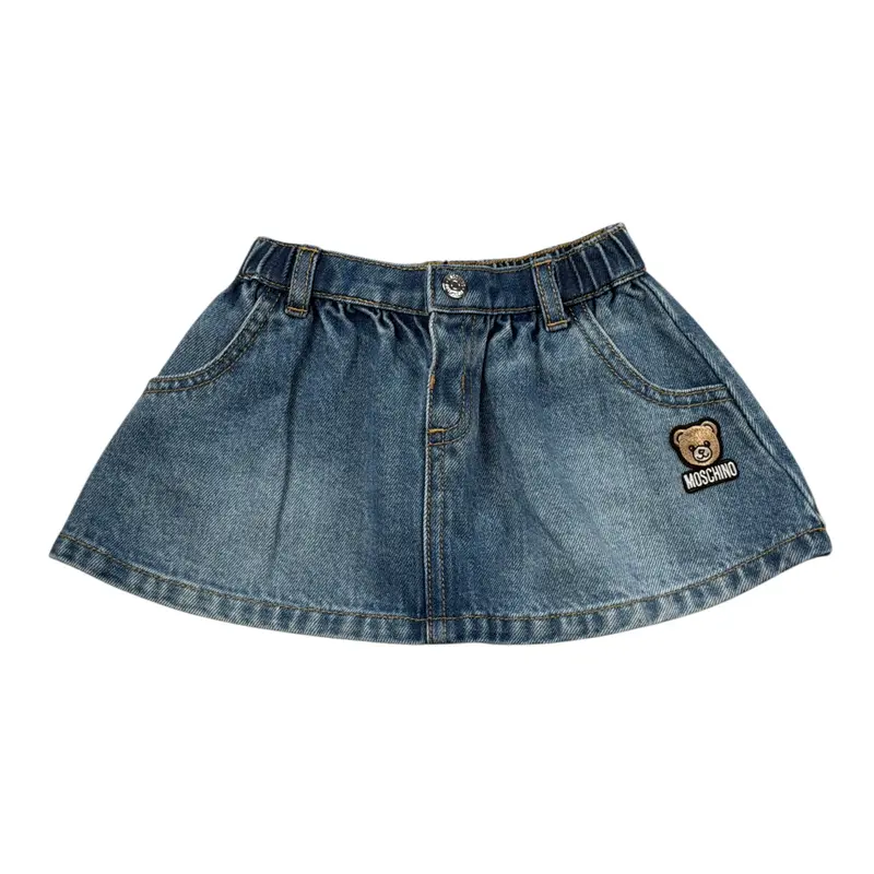 Moschino Gonna In Denim tinta unita con Stampa Azzurro per Neonata