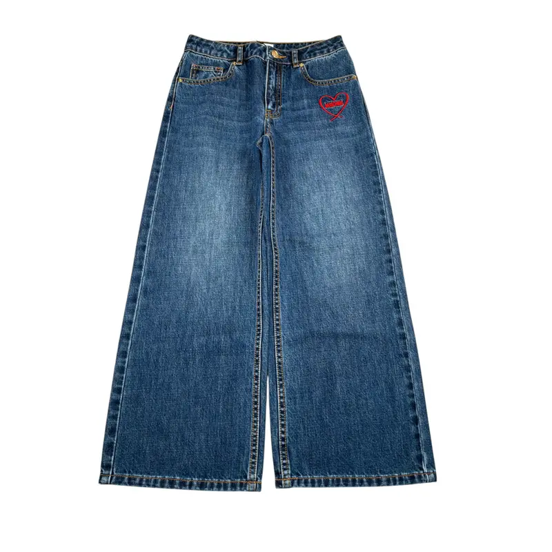 Moschino Jeans tinta unita Modello A Palazzo con Stampa Blu per Bambina