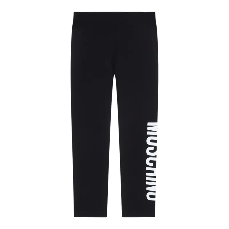 Moschino Leggins tinta unita con Logo Nero per Bambina