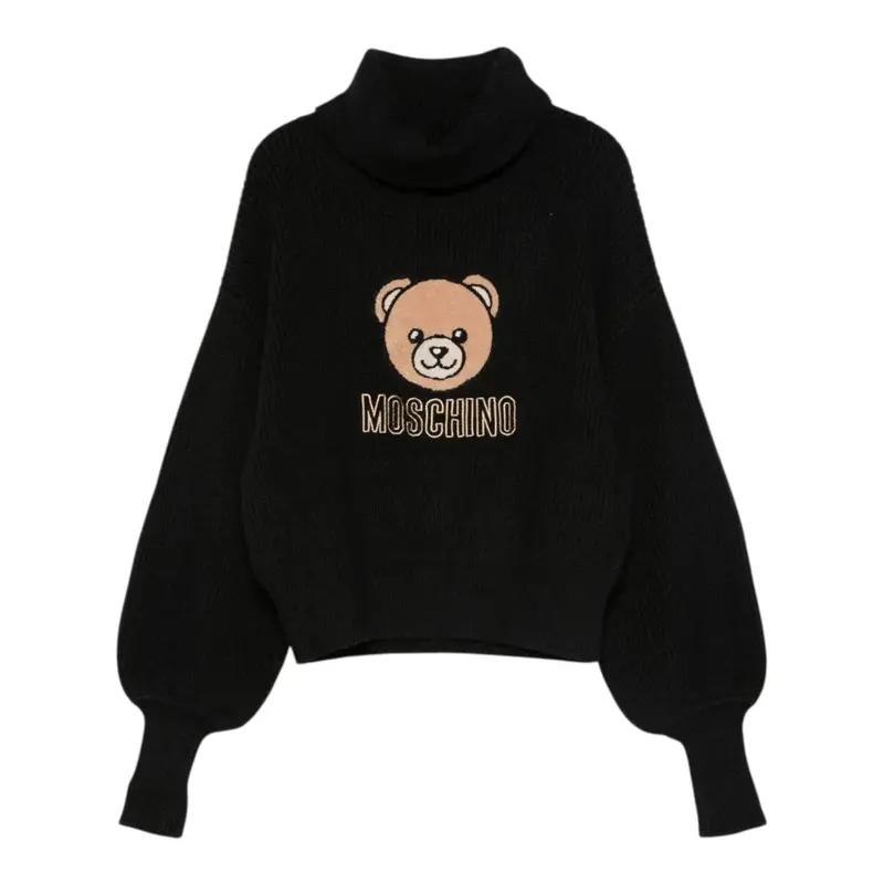 Moschino Maglia Collo Alto tinta unita con Stampa Nero per Bambina