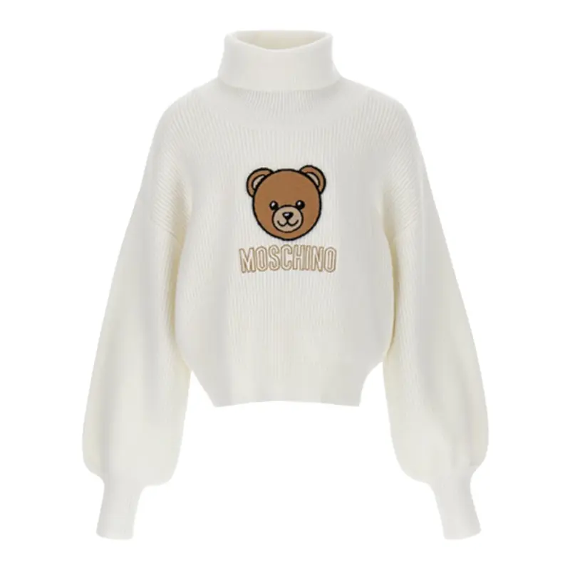 Moschino Maglia Collo Alto tinta unita con Stampa Panna per Bambina