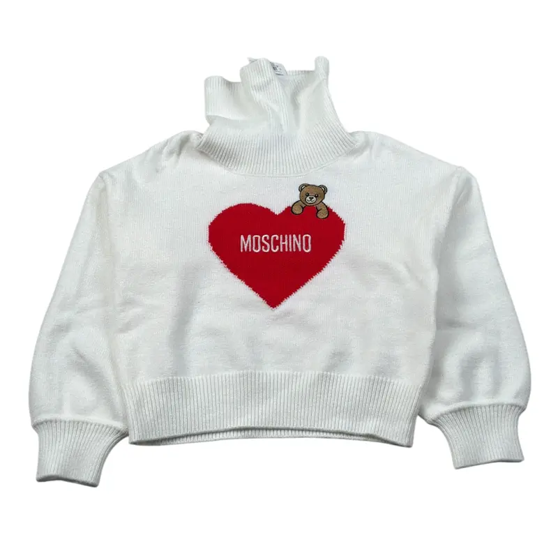Moschino Maglia Collo Alto tinta unita Panna per Bambina