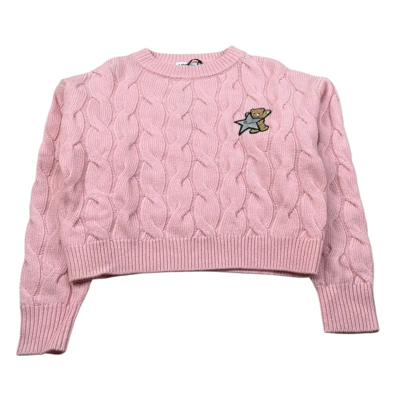 Moschino Maglia Girocollo tinta unita con Logo Rosa per Bambina