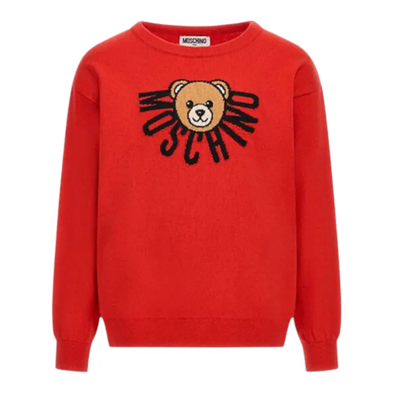 Moschino Maglia Girocollo tinta unita con Logo Rosso per Bambino