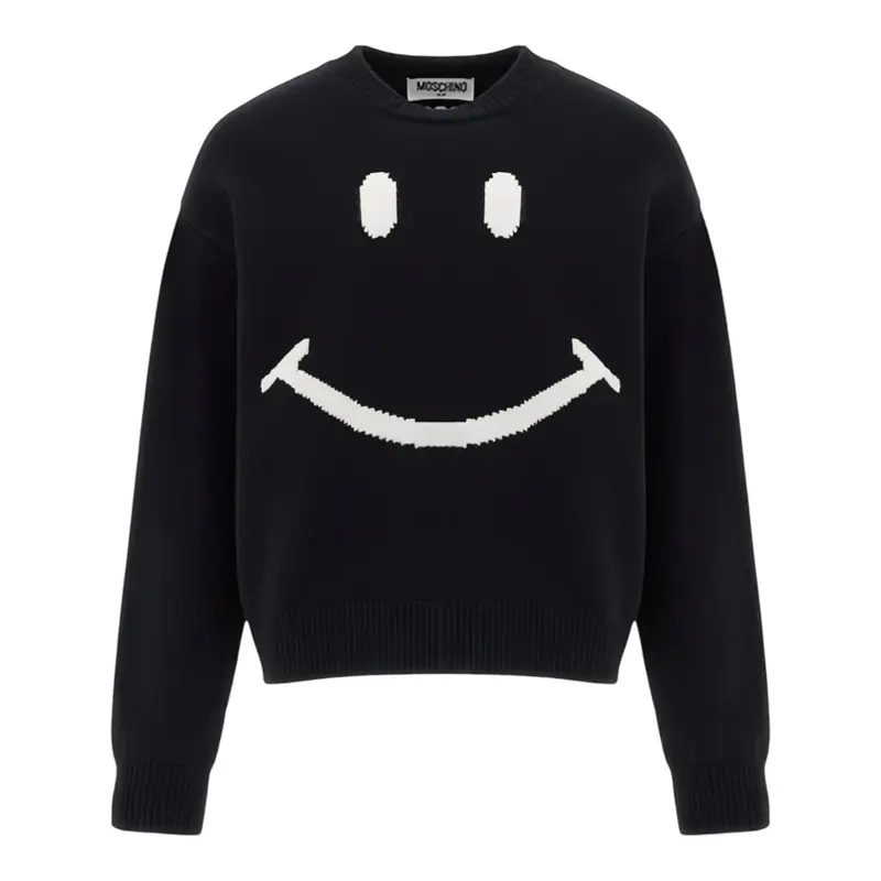 Moschino Maglia Girocollo tinta unita con Stampa Nero per Bambino
