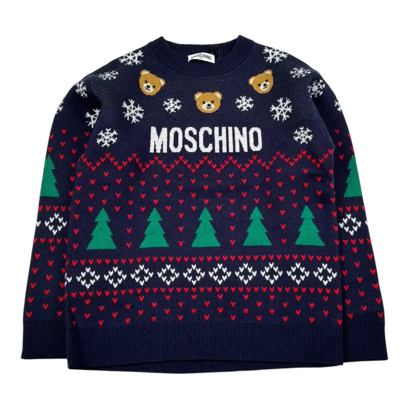 Moschino Maglia tinta unita Girocollo con Fantasia Blu per Bambino