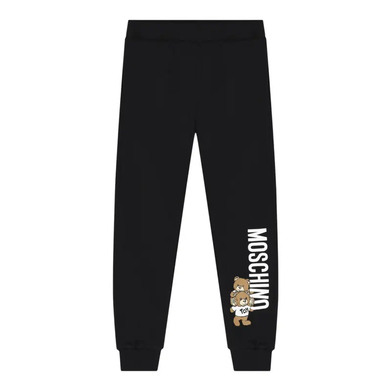 Moschino Pantalone Tuta tinta unita con Logo Nero per Bambino