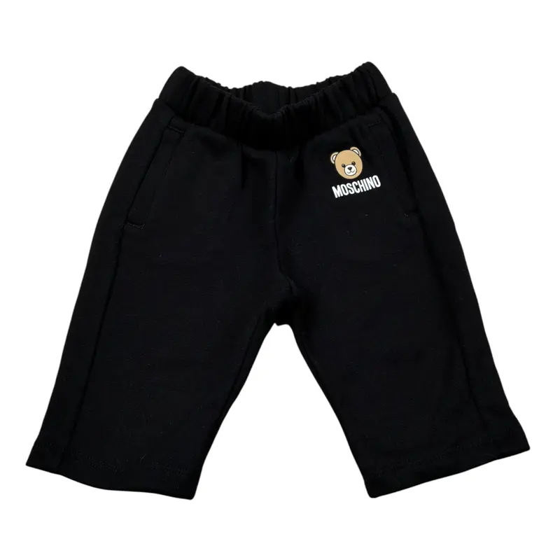 Moschino Pantalone Tuta tinta unita con Logo Nero per Neonato