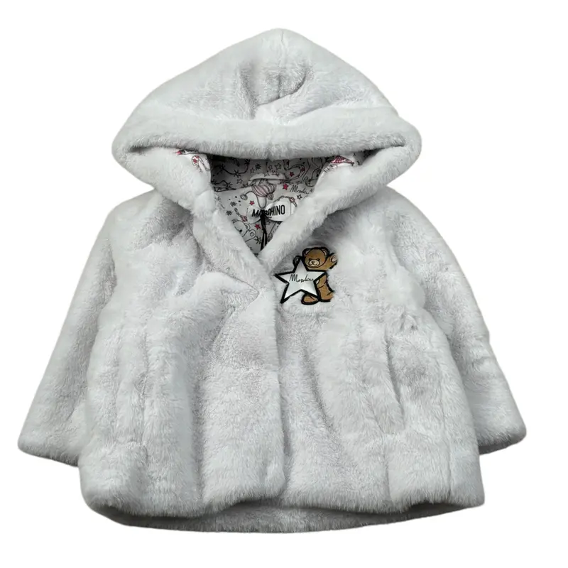 Moschino Pelliccia tinta unita con Cappuccio Grigio per Neonata