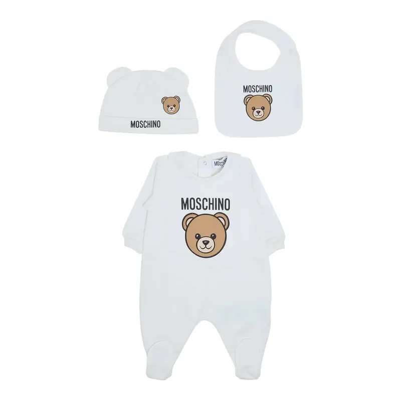 Moschino Set 3 Pezzi Tutina-Cappello-Bavette Bianco per Neonato